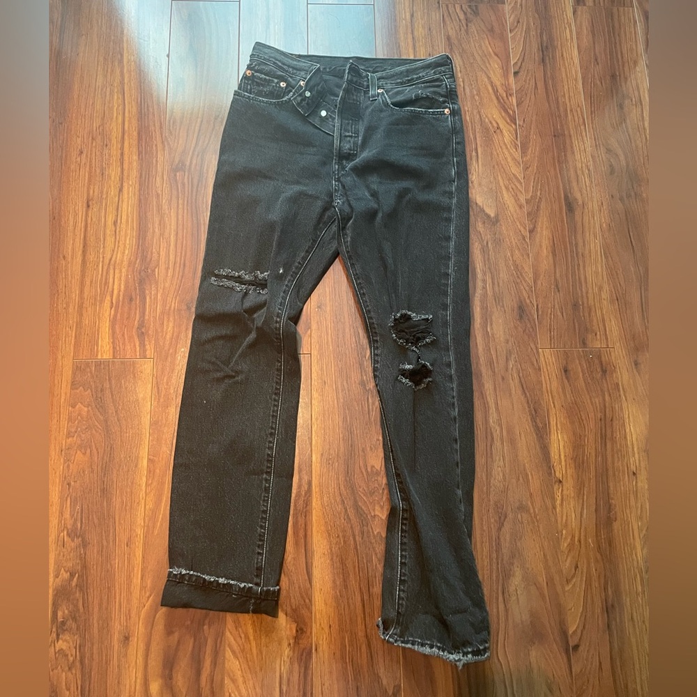 Levi’s 501 High Rise Black Straight Distressed Jeans